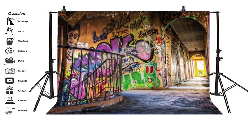 Yeele 10x8ft Urban Street Graffiti Wall Backdrop for Pictures Retro Abandoned School Building Photography Background Children Kids Adult Photo Booth Shoot Vinyl Studio Props Y2WH00602 - Image 4